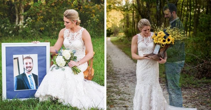10 meses antes de su boda su prometido murió, ella lo honró en la sesión de fotos