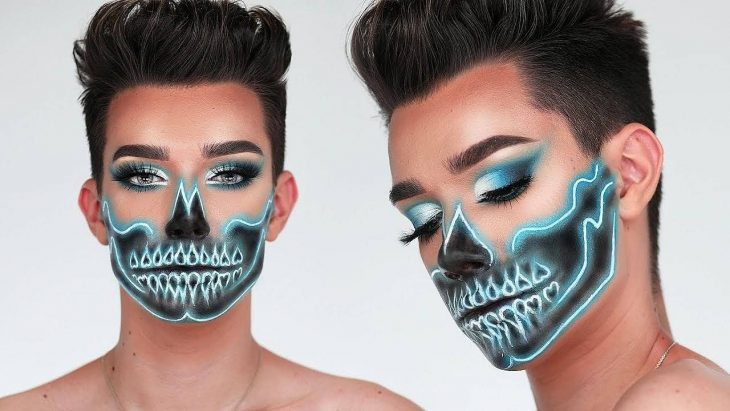 hombre con maquillaje de calavera neon 