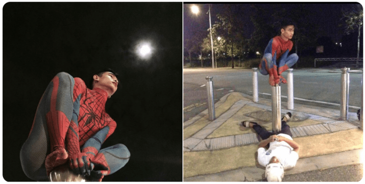 hombre con traje de spiderman 