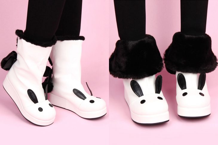 Botas para invierno con forma de conejo blanco y negro