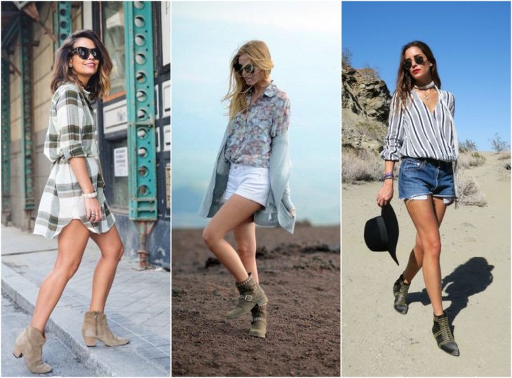 chicas usando botines con short