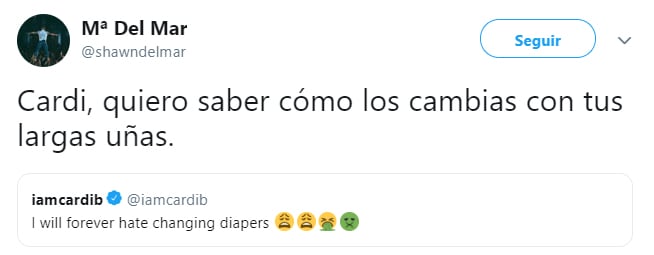 Comentarios en twitter sobre la maternidad de Cardi B y su odio a cambiar pañales