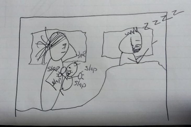 Dibujos de una madre tratando de explicarle a su esposo por qué está tan cansada