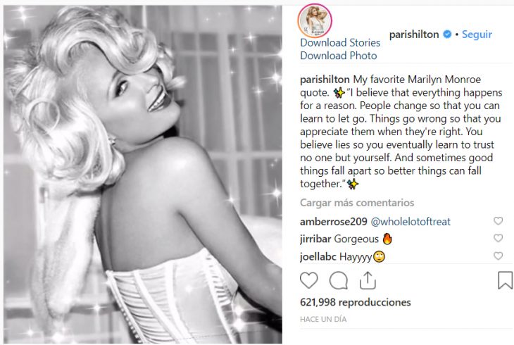 Mensaje en la cuenta de Instagram de Paris Hilton 