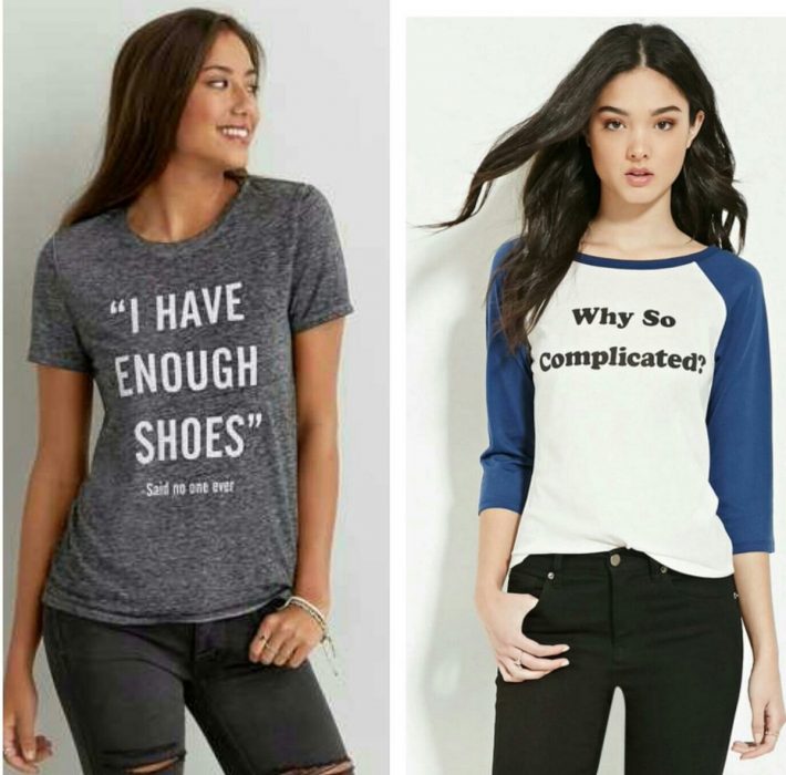 mujeres con playeras de forever 21 y frases 