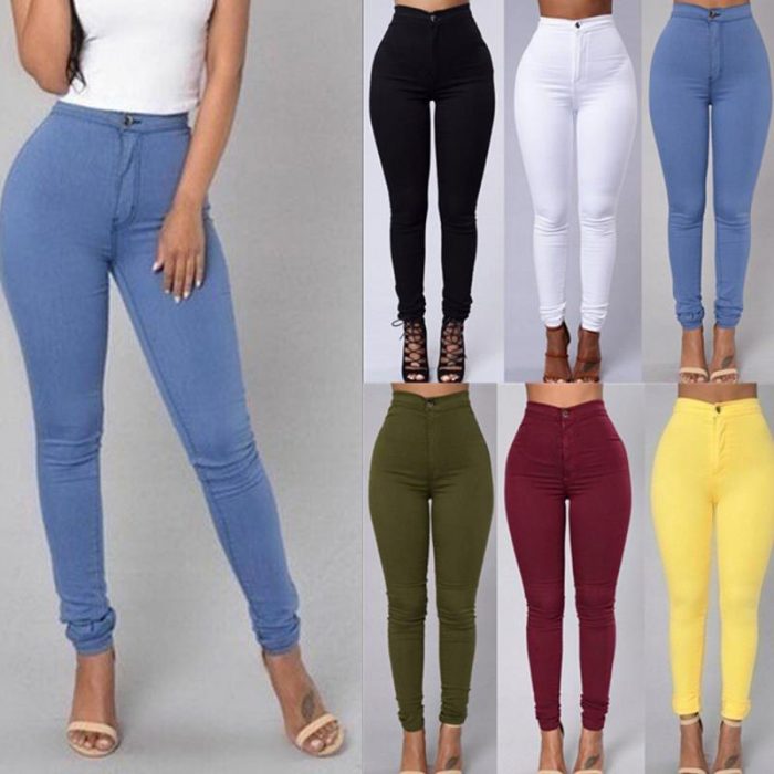 piernas de mujeres con pantalones a la cintura de colores 