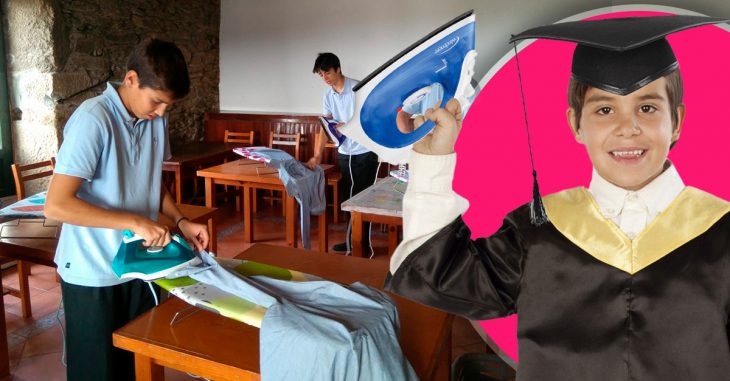 En este colegio los hombres reciben clases de planchado, cocina y costura