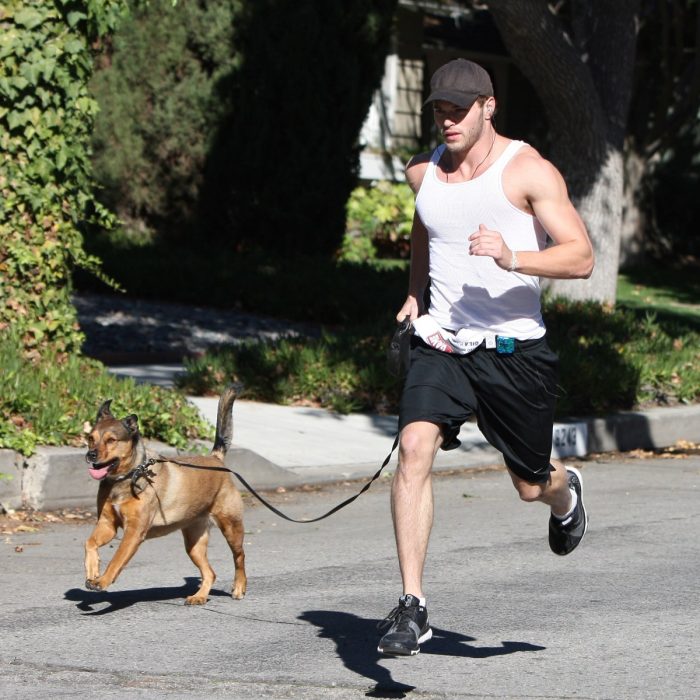 Kellan Lutz paseando a sus perros en la calle 