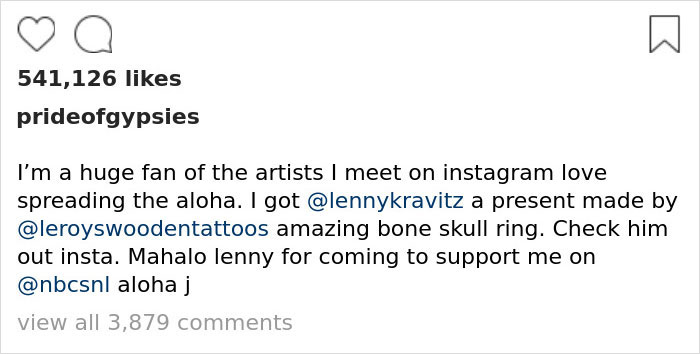 Comentario en Instagram de jason momoa para lenny kravitz