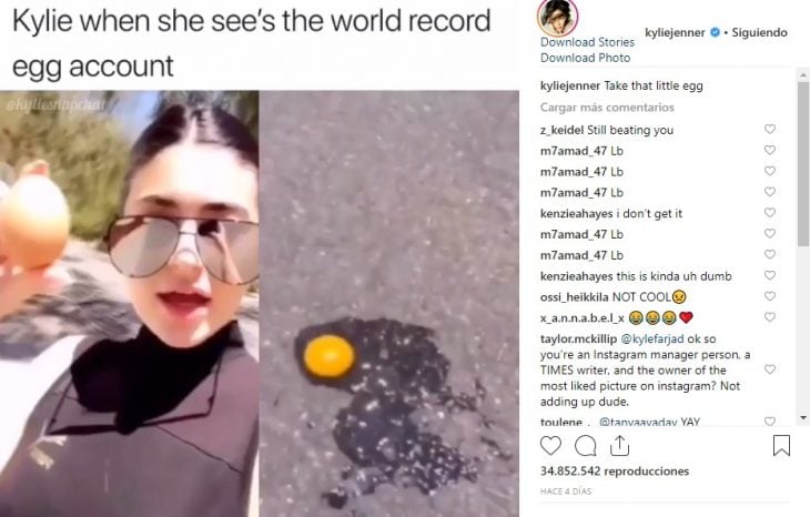 Un huevo le quita el récord de la foto más likeada a Kylie Jenner en Instagram