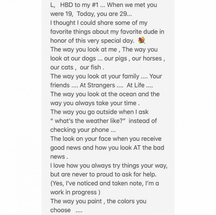 Carta que le escribió Miley a Liam por su cumpleaños