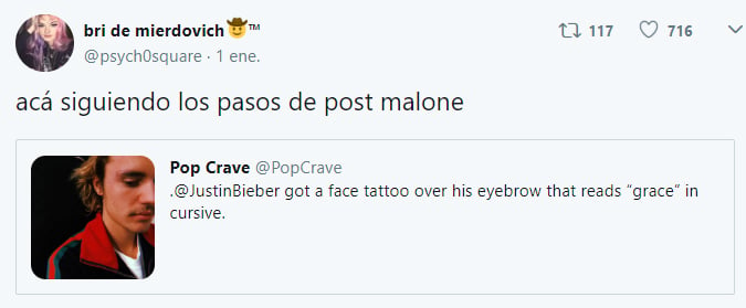 Comentarios en Twitter sobre el nuevo tatuaje de bieber