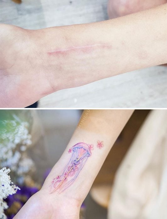 tatuaje de medusa de colores 