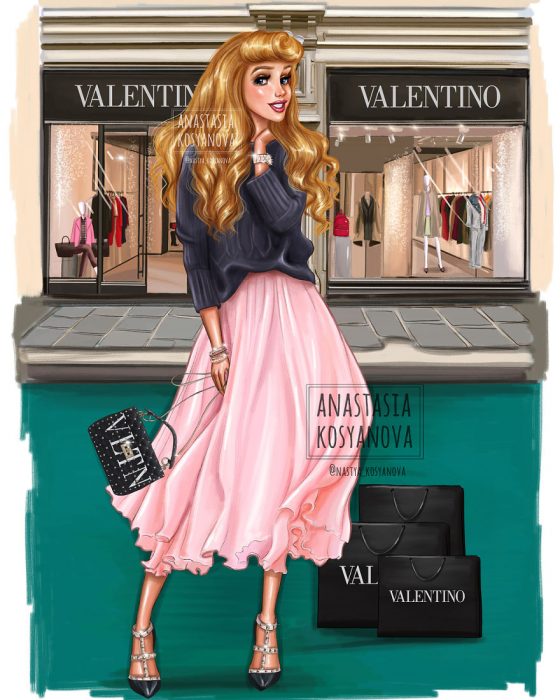 Ilustración de las princesas de Disney fashionistas y a la moda 