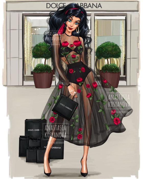 Ilustración de las princesas de Disney fashionistas y a la moda 