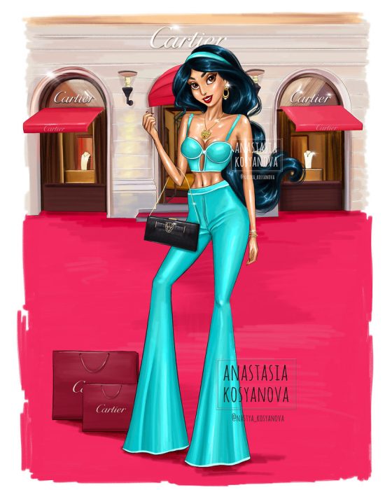 Ilustración de las princesas de Disney fashionistas y a la moda 