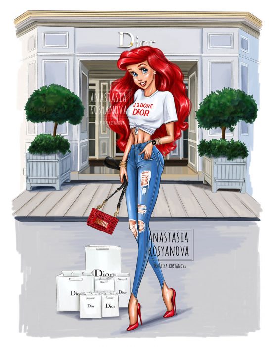 Ilustración de las princesas de Disney fashionistas y a la moda 