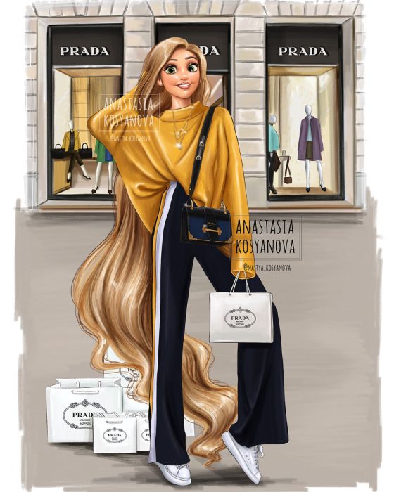 Ilustración de las princesas de Disney fashionistas y a la moda 