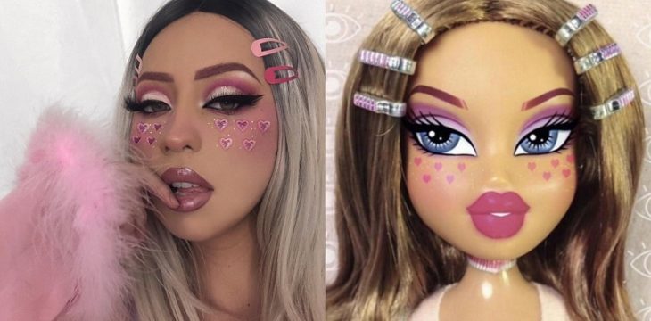 mujer rubia con maquillaje y accesorios muñeca bratz