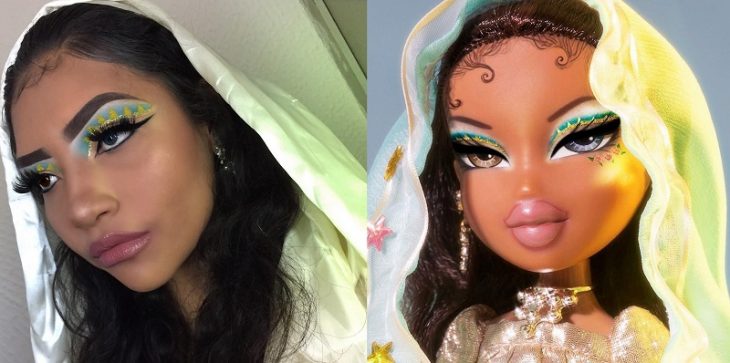 muñeca bratz mujer morena con velo y maquillaje 