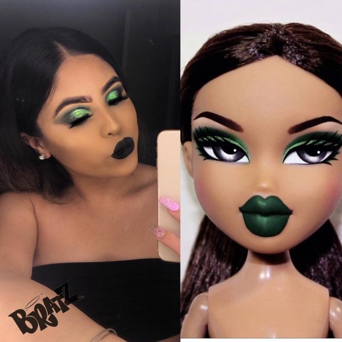 mujer muñeca bratz maquillaje verde 