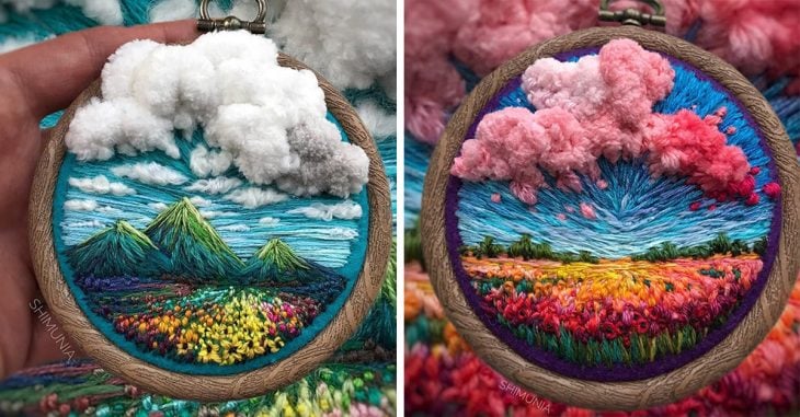 Artista rusa crea hipnotizantes paisajes miniatura con hilo y aguja