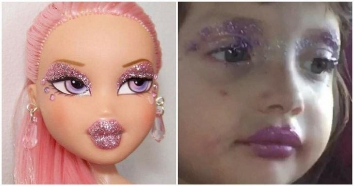 mujer muñeca bratz brillos glitter maquillaje 