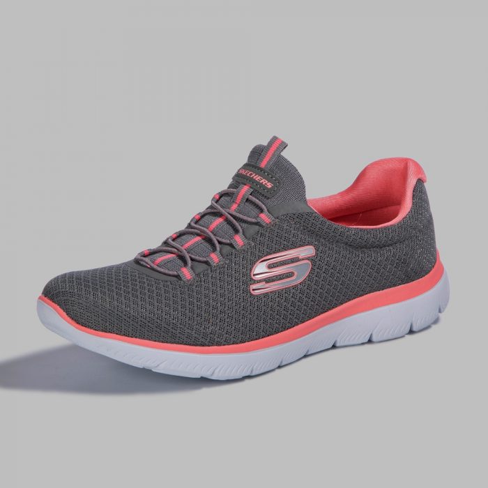 tenis gris con rosa scketcher 