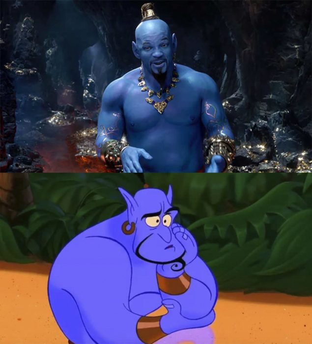 Comparación genios de aladdin versión real y versión caricatura