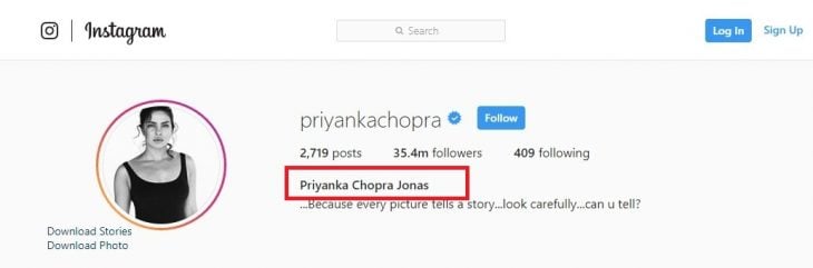 nombre en Instagram Priyanka Chopra 