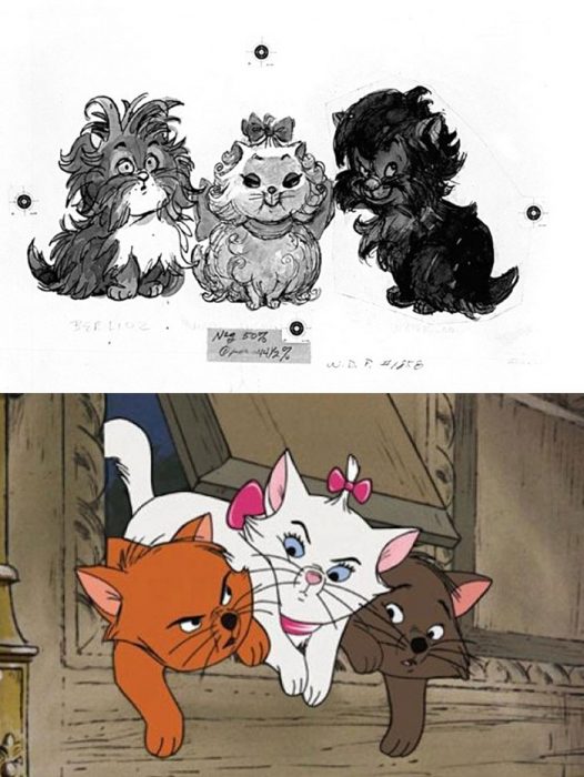 Gatos de recargados en la ventana, naranja, café, blanco, escena Los Aristogatos deDisney, antes y después de ser editado