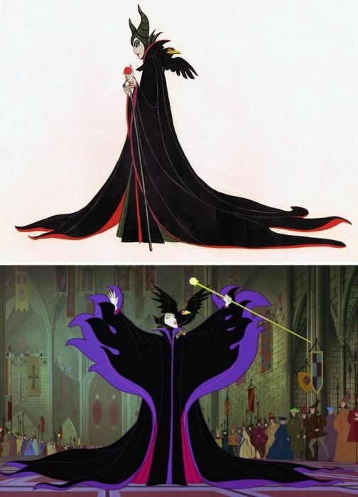 Dibujo animado de Maléfica, Disney, antes y después de ser editado