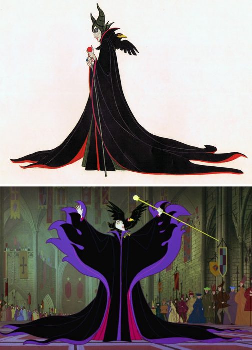 Dibujo animado de Maléfica, Disney, antes y después de ser editado