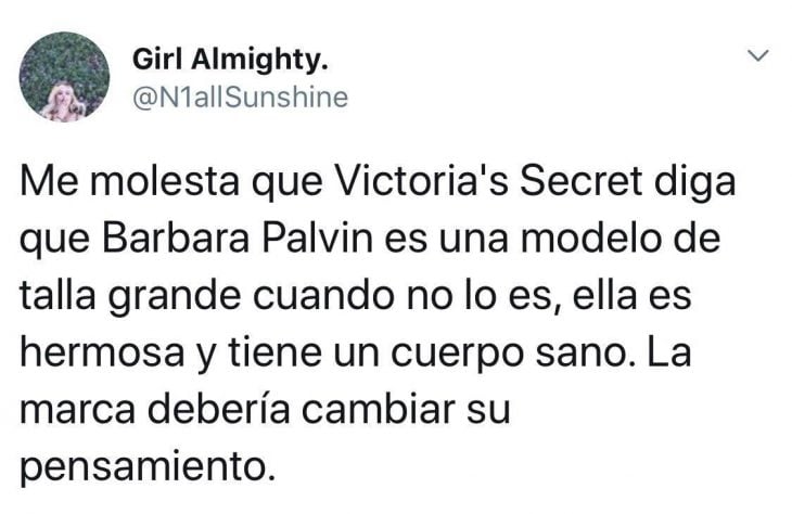 Publicación de Twitter sobre la supuesta modelo plus size de Victoria's Secret