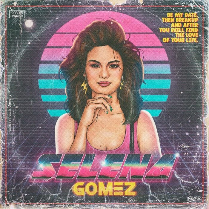 Ilustración estilo años 80 de Selena Gomez