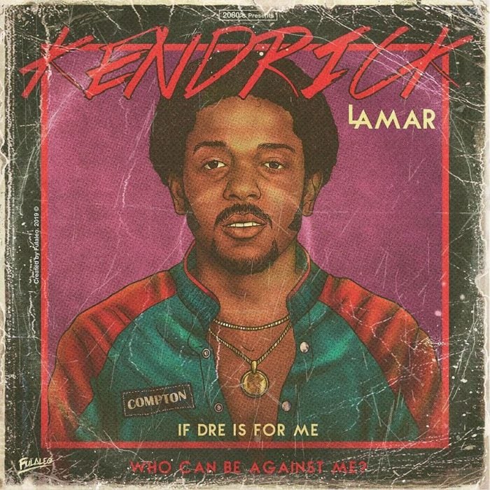 Ilustración estilo años 80 de Kendrick Lamar