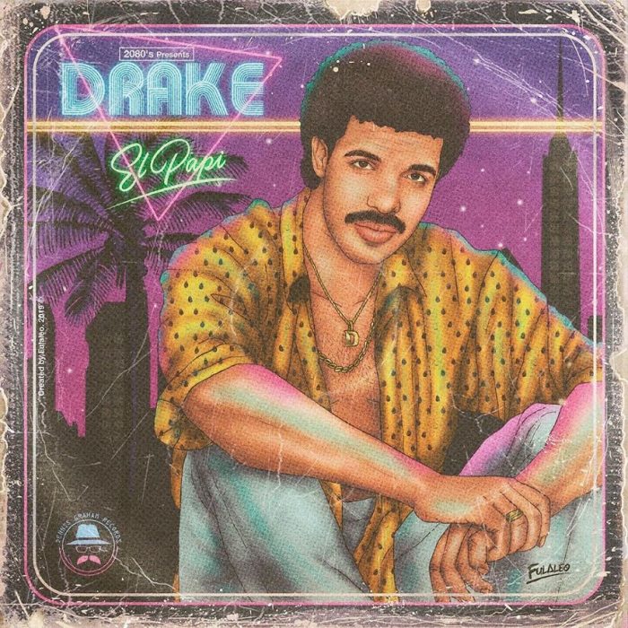 Ilustración estilo años 80 de Drake 