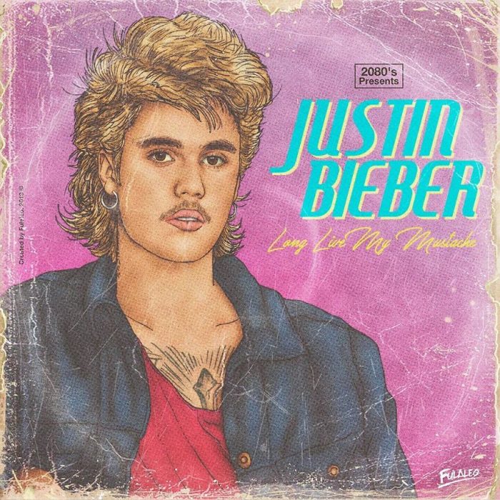 Ilustración estilo años 80 de Justin Bieber 