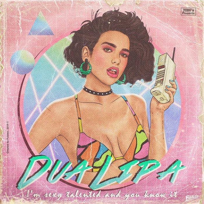 Ilustración estilo años 80 de Dua Lipa 