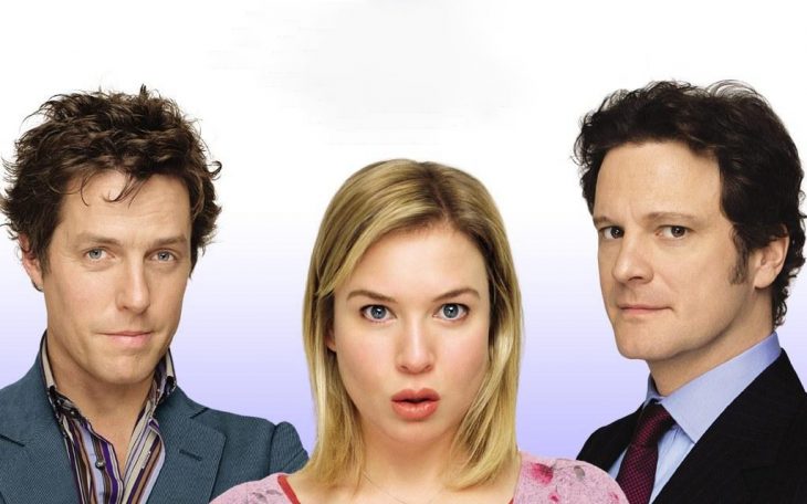 Escena del triángulo amoroso con Hugh Grant, Reneé Zellweger y Colin Firth de la película el diario de Bridget Jones 