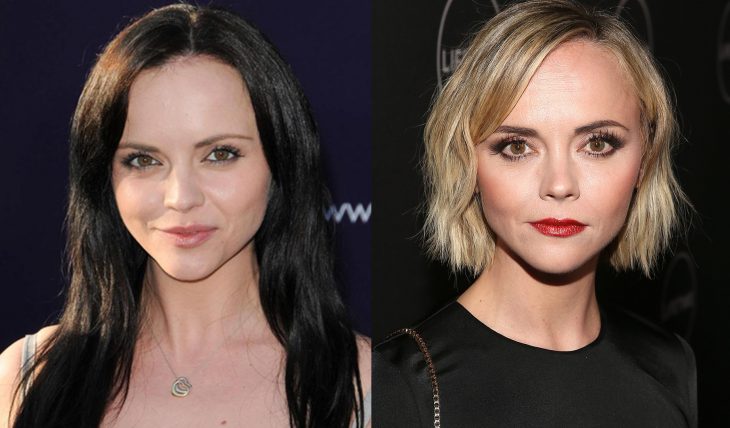 Christina Ricci antes con las cejas delgadas y actualmente con las cejas maquilladas y más gruesas