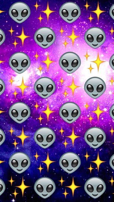 Fondos de pantalla para celular, wallpaper de emoji de extraterrestres en universo morado