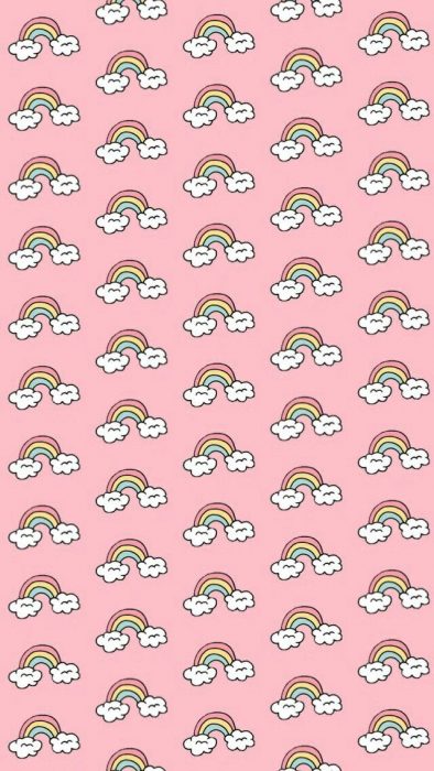 Fondo para celular, wallpaper bonito de arcoíris con nubes sobre fondo rosa