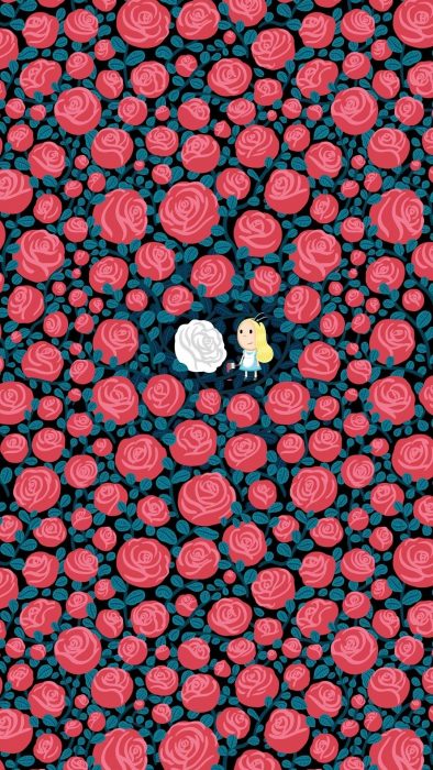 Fondo para celular, wallpaper ilustración de Alicia en el país de las maravillas en el jardín de rosas