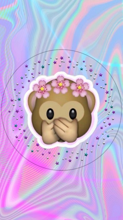 Fondos de pantalla para celular, wallpaper de emoji de changuito tapándose la boca con corona de flores