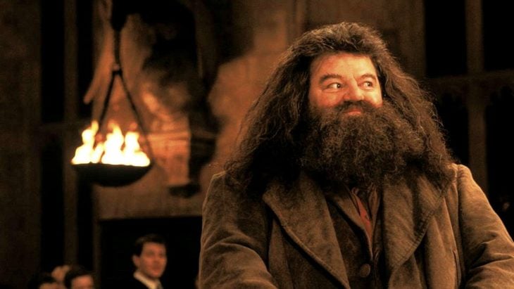 Escena de la saga de Harry Potter donde aparece Hagrid interpretado por Robbie Coltrane