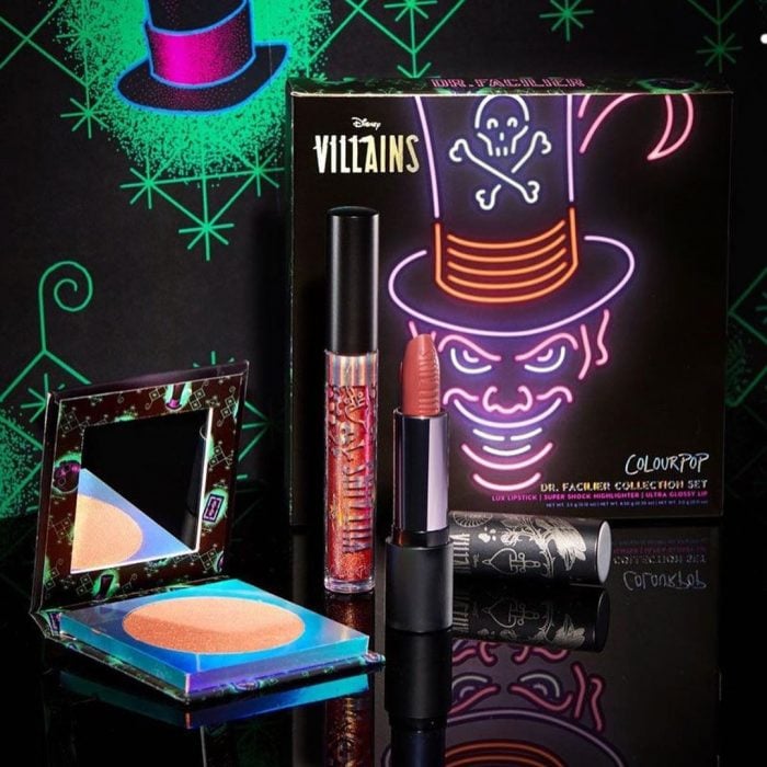 Set de maquillaje, de labial, lip gloss, paleta de sombras y rubor del personaje Dr. Facilier de Disney