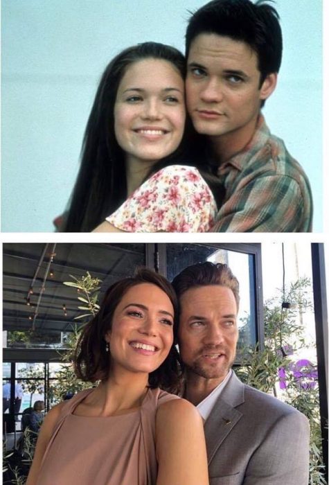 Dos fotografías comparativas de hace, de las actrices Mandy Moore y Shane West