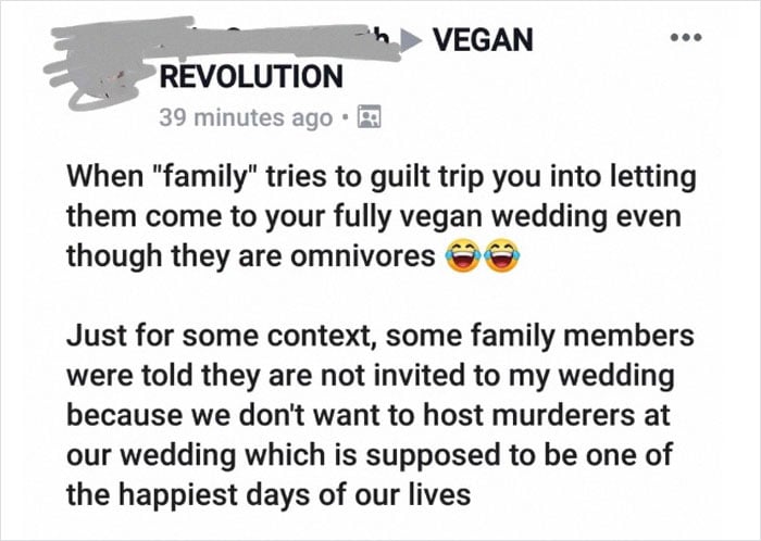 Comentarios sobre mujer vegana que no invitó a su familia 
