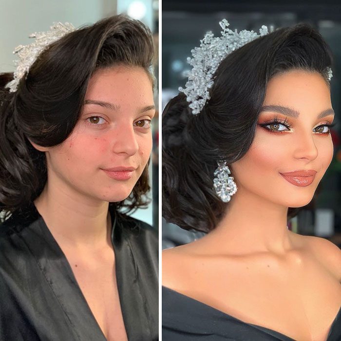 Novia antes y después del maquillaje para su boda